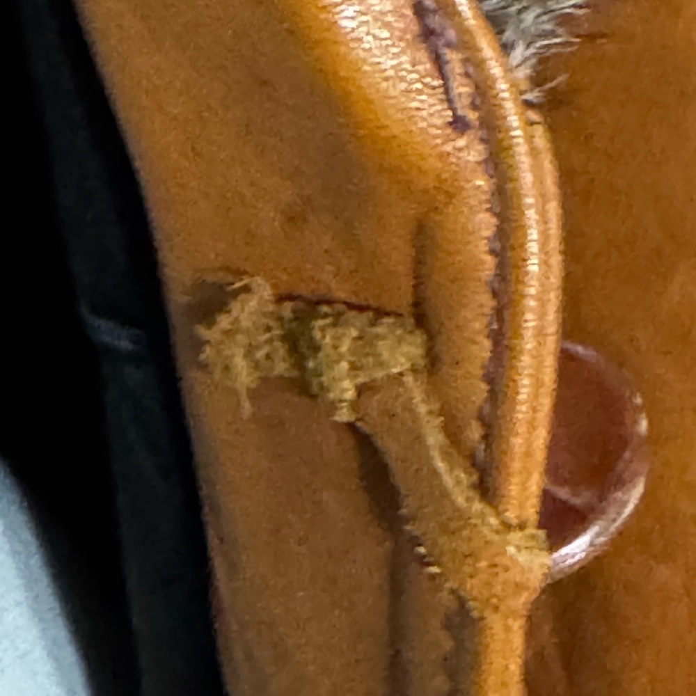 VINTAGE Mango Road Inc Leather Fur Jacket Trench Coat Long Penny Lane XS S Brown - Picture 8 of 14